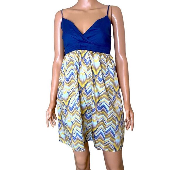 Vintage BCBG Sweetheart Mini Dress M Blue Chevron Spaghetti Straps SZ M - Picture 3 of 11